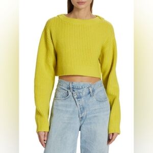 RE/DONE Womens Neon Ribbed Wool Crop Sweater Pullover Size S